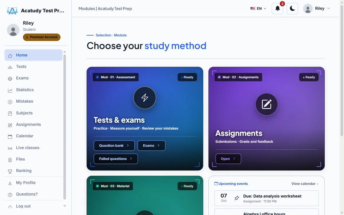 Student area in visual mode