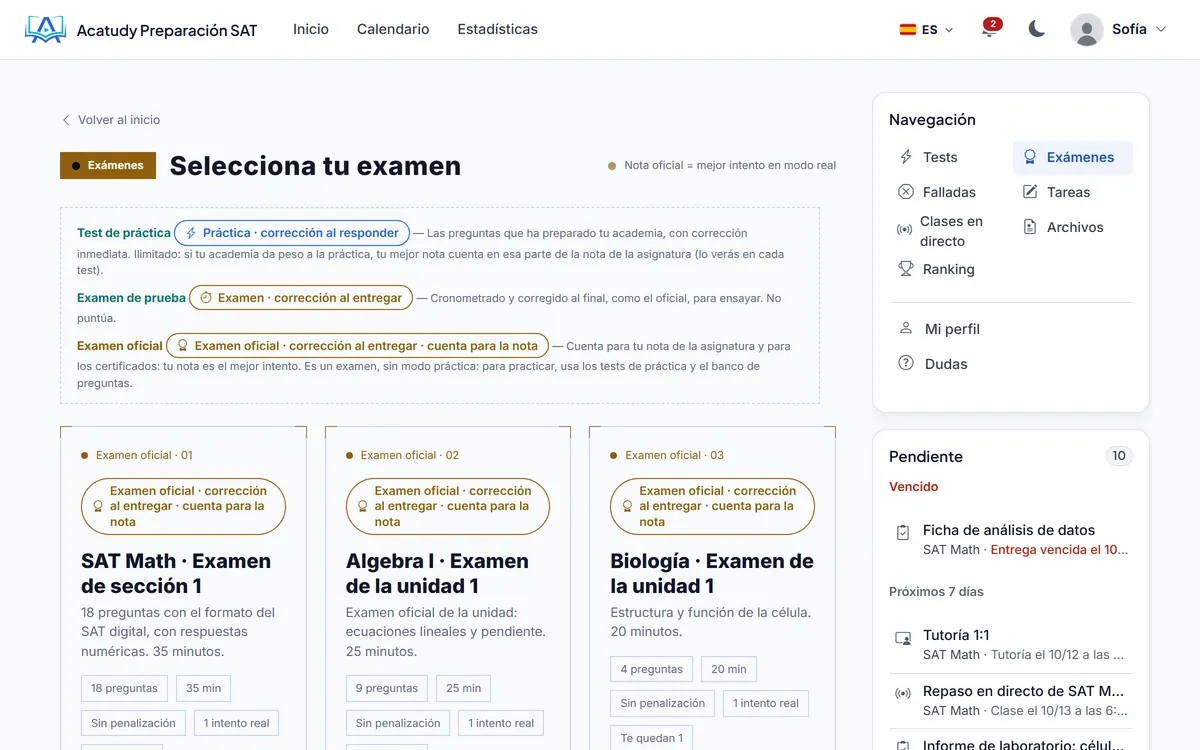 Exámenes oficiales con nota